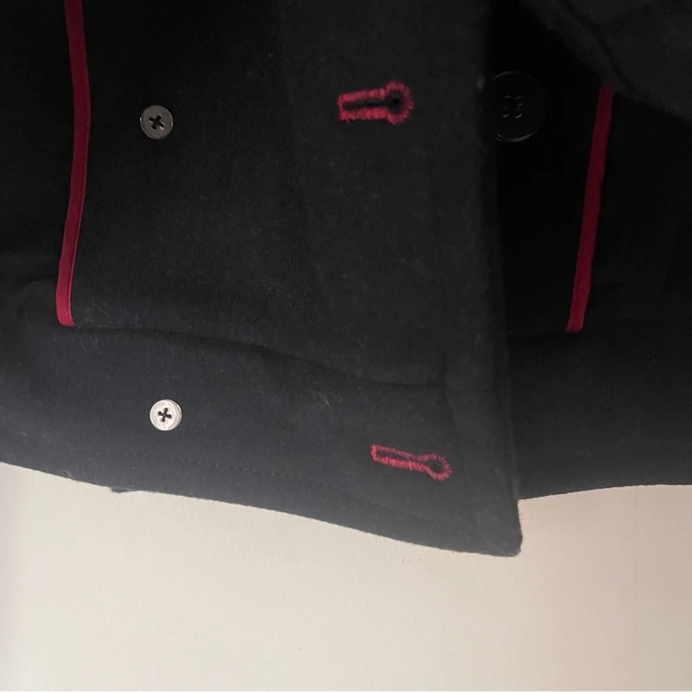 Free People Black Wool military PEACOAT size M Red textile accents, fully lined - Picture 16 of 16